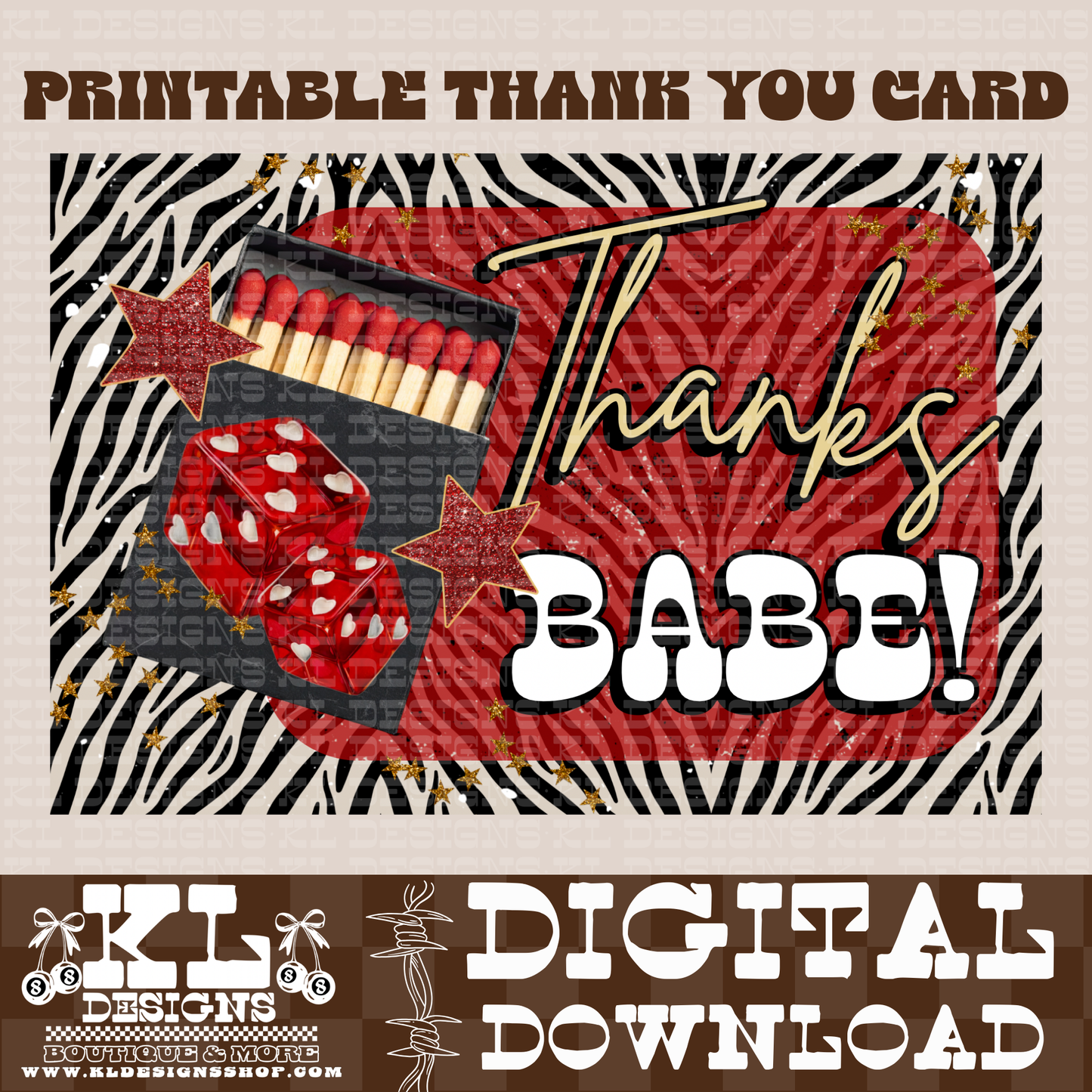 Zebra Matches 4X6 Printable Thank You Card | Digital Download