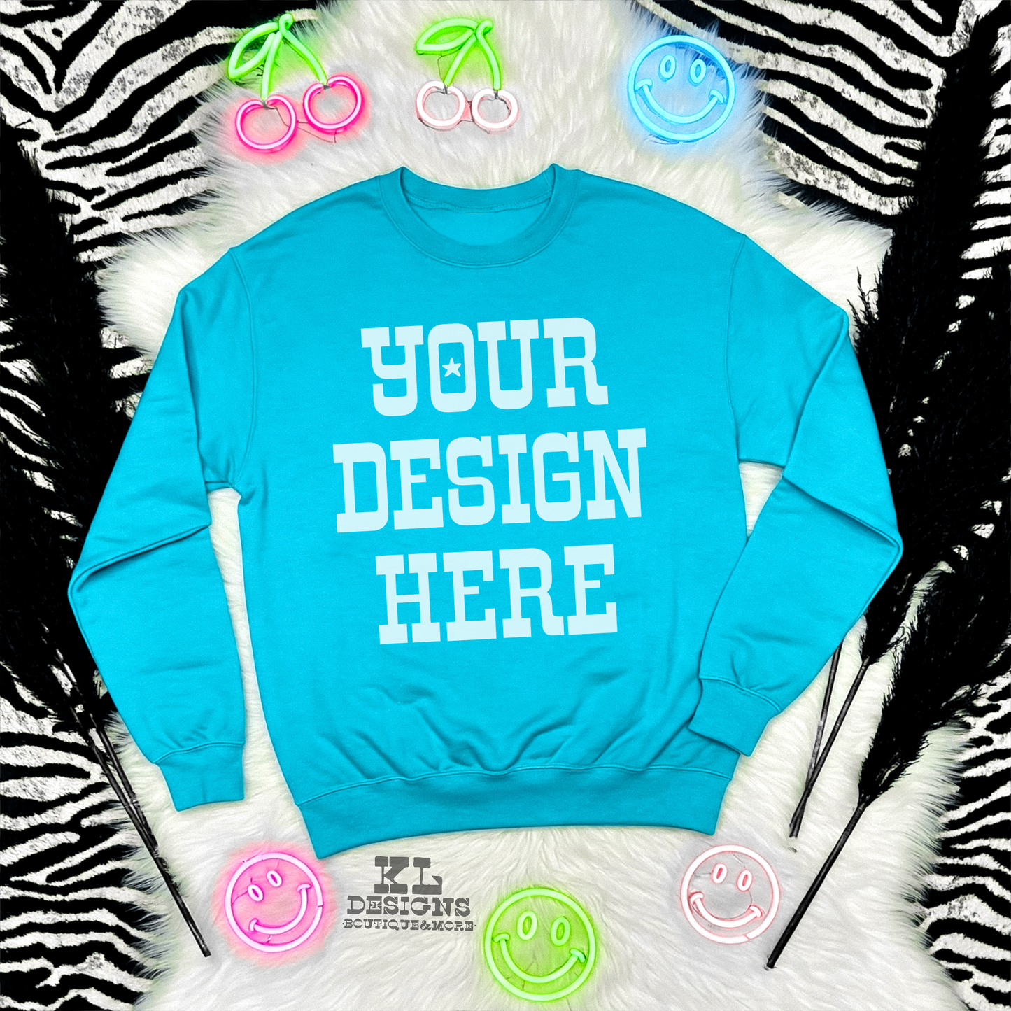 Scuba Blue Sweatshirt Zebra Neons Mock