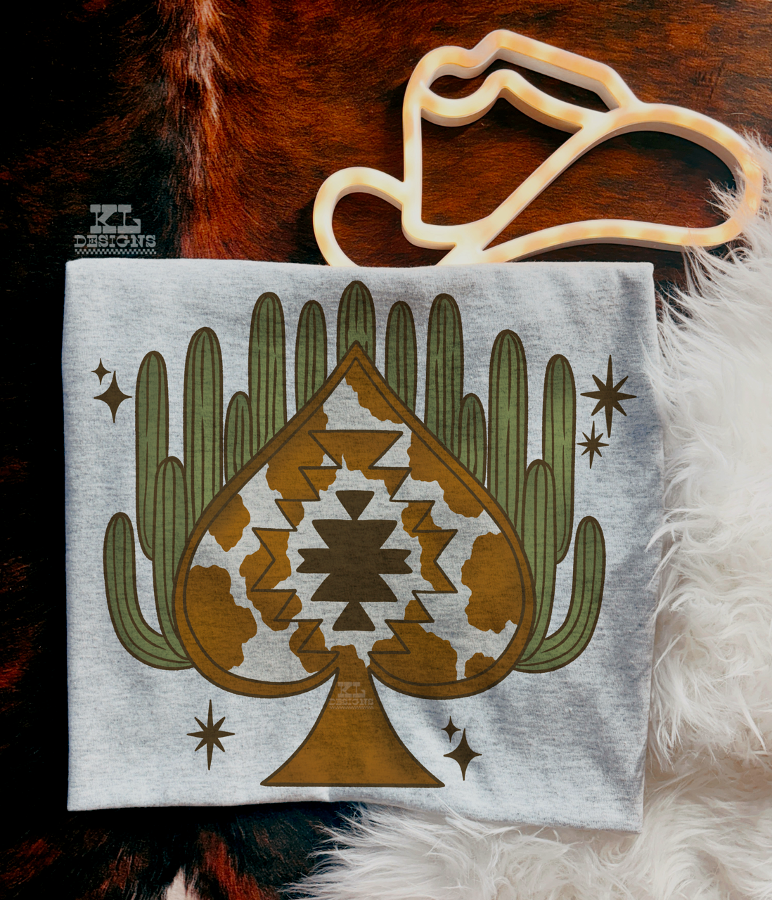 Cowhide Spade & Cactuses