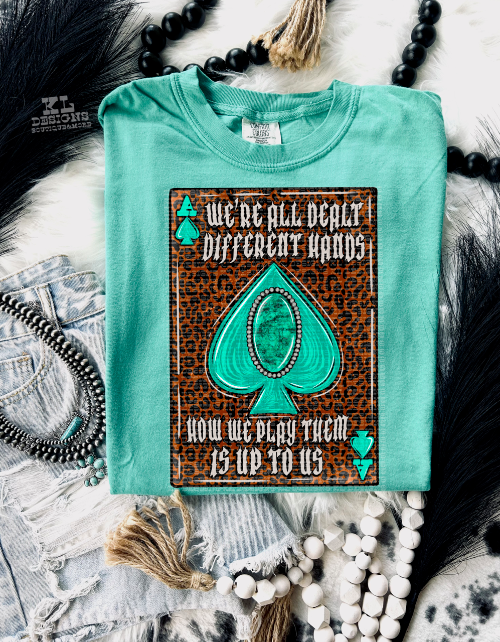 Dealt Different Hands Leopard Turquoise Card (hand drawn) | Digital Download