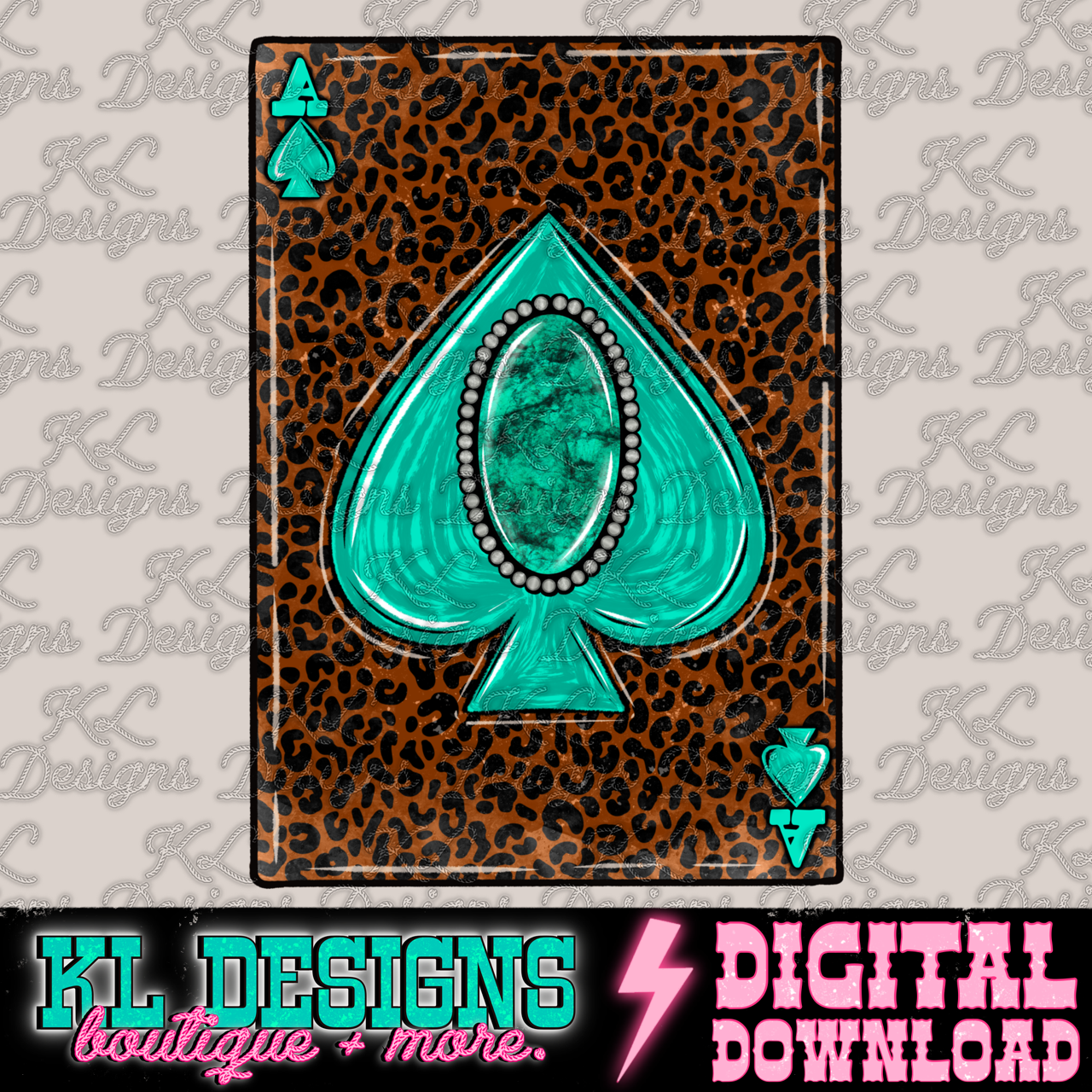 Dealt Different Hands Leopard Turquoise Card (hand drawn) | Digital Download
