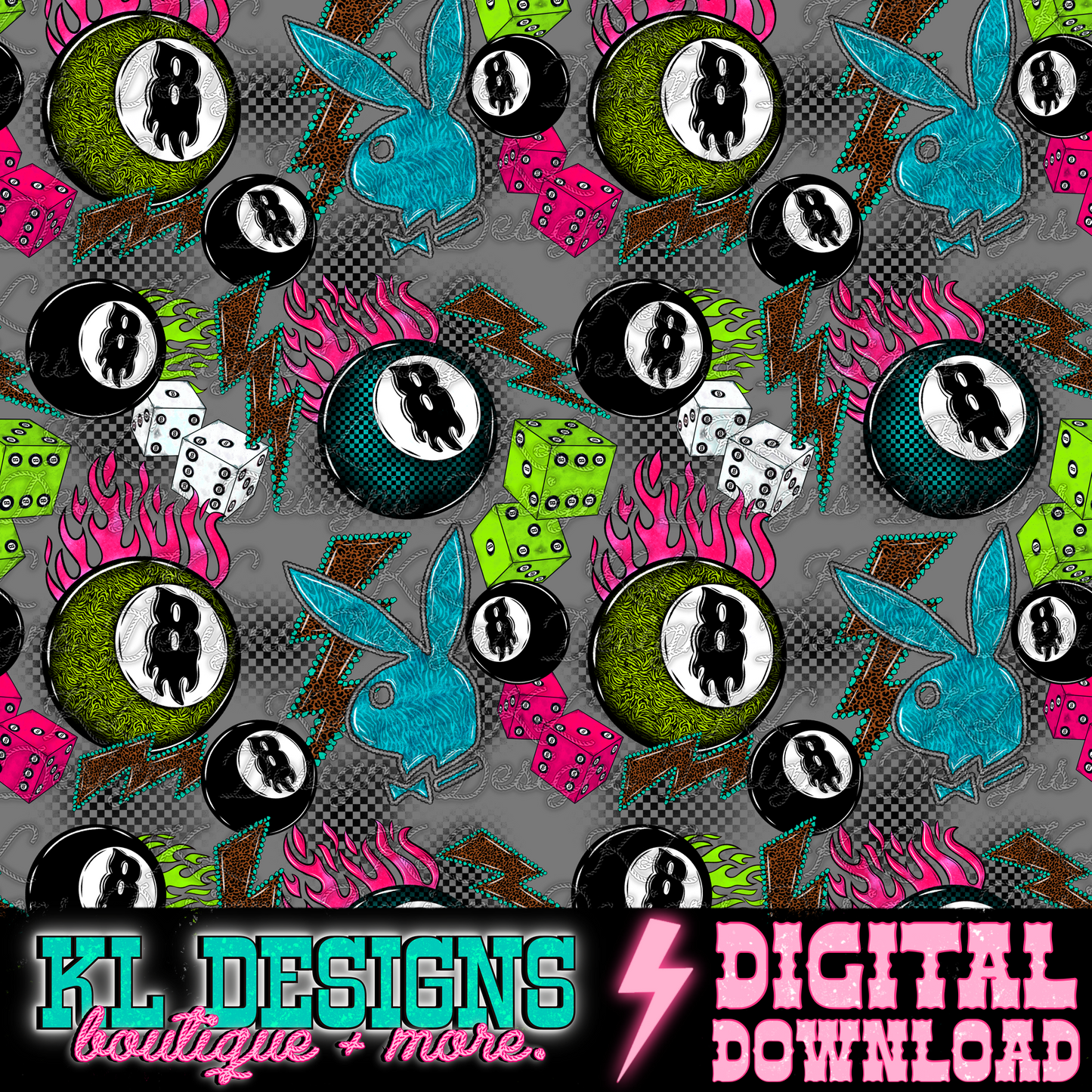 Edgy 8 Ball Bunny Seamless (2 colors) | Digital Download