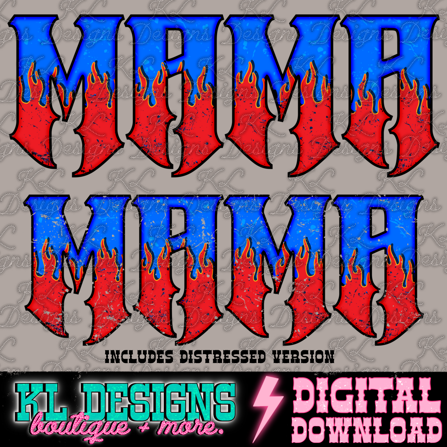 Edgy Red/Blue Flame Mama