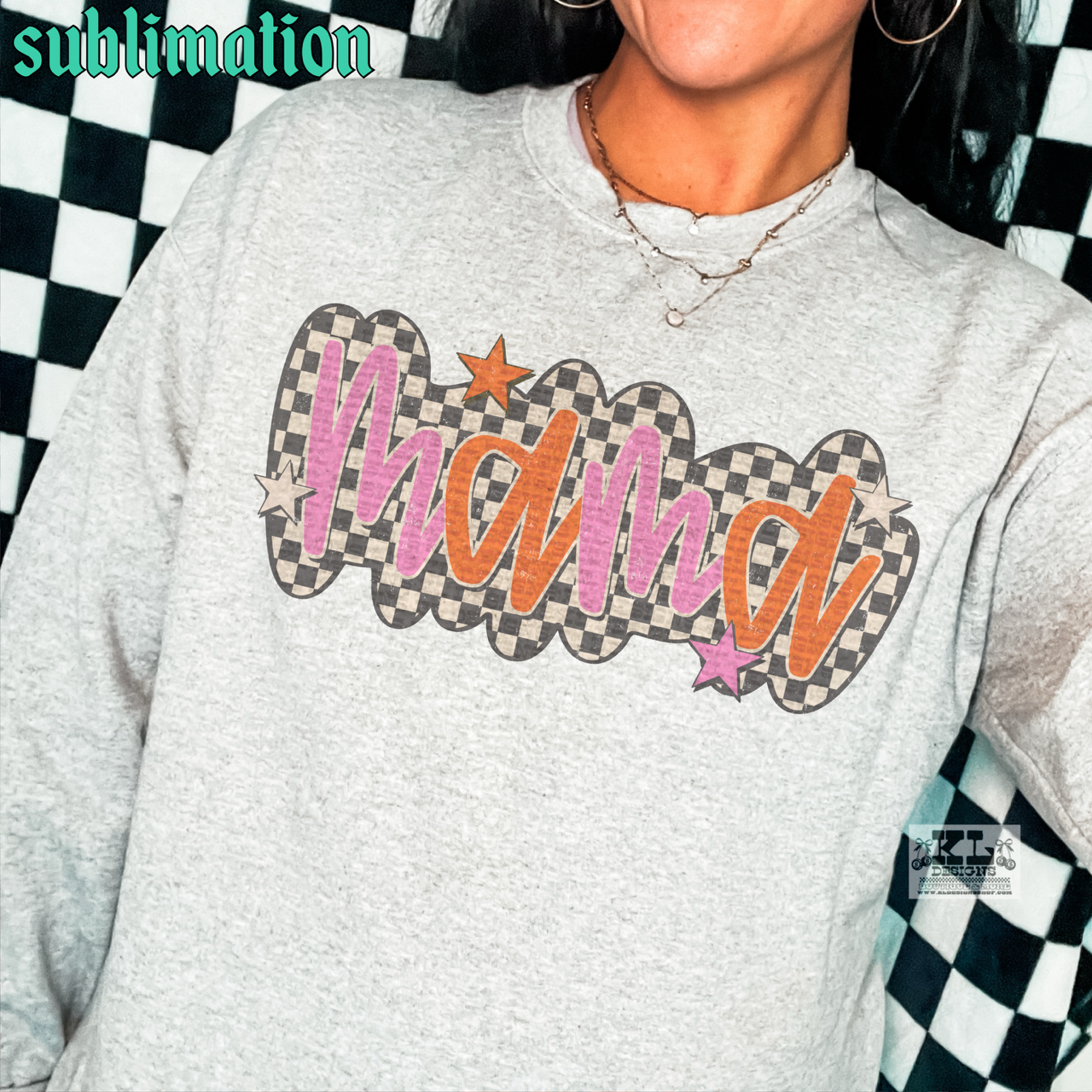 Retro Pink Orange Checkered Mama
