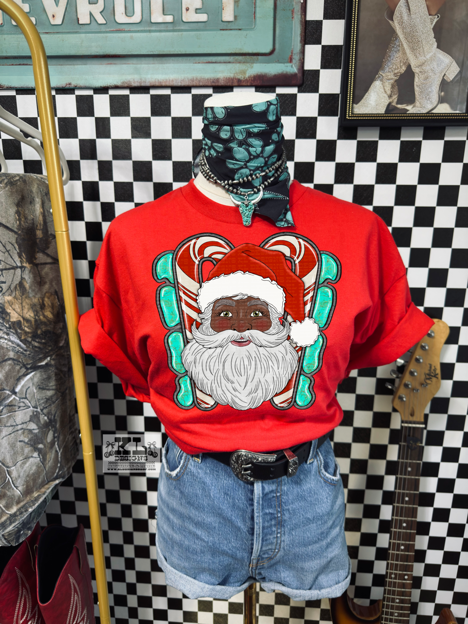 Candy Cane Turquoise Santa | Digital Download