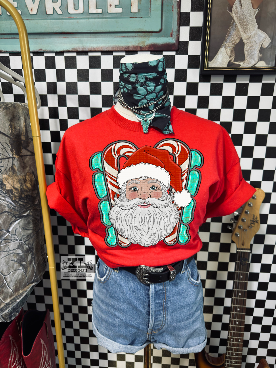 Candy Cane Turquoise Santa | Digital Download