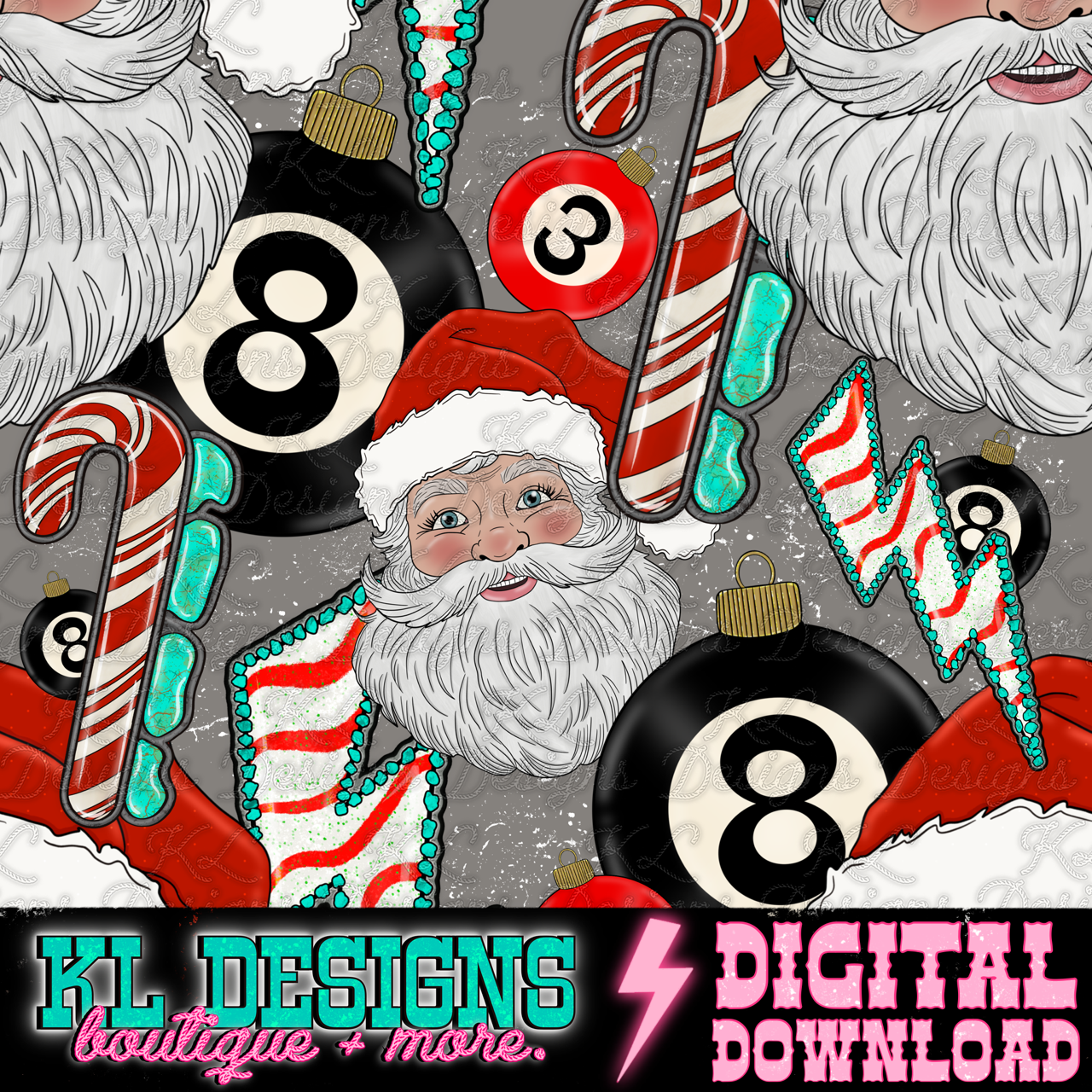 Edgy Turquoise Candy Cane 8 Santa Seamless (3 colors) | Digital Download