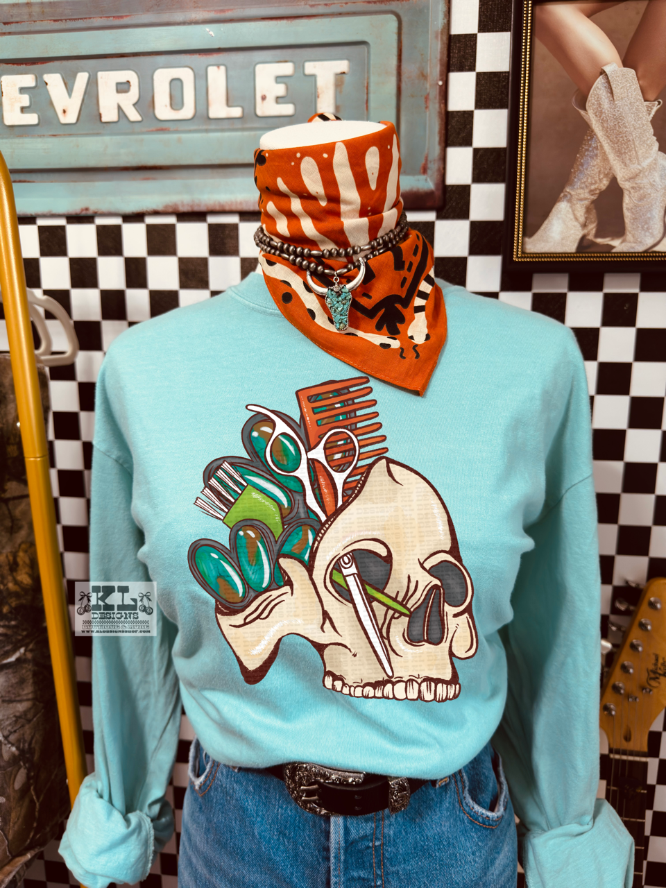 Western Turquoise Hairstylist Skull