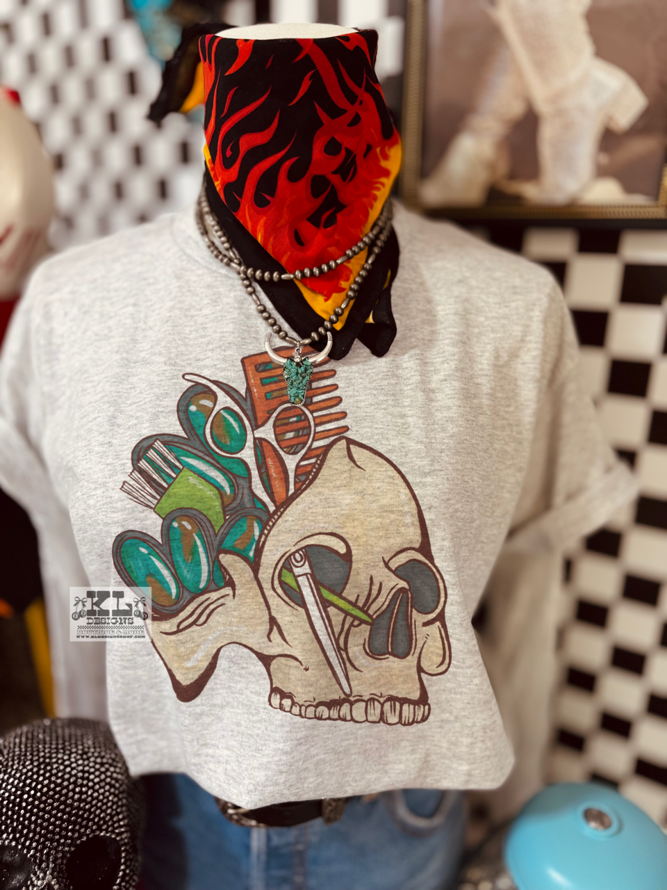 Western Turquoise Hairstylist Skull