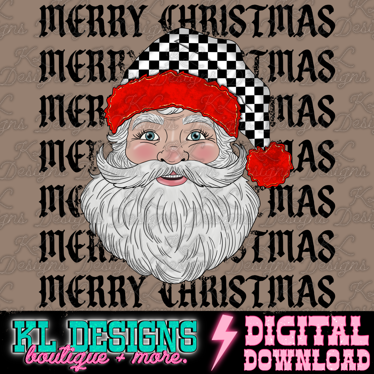 Merry Christmas Background Checkered Santa | Digital Download