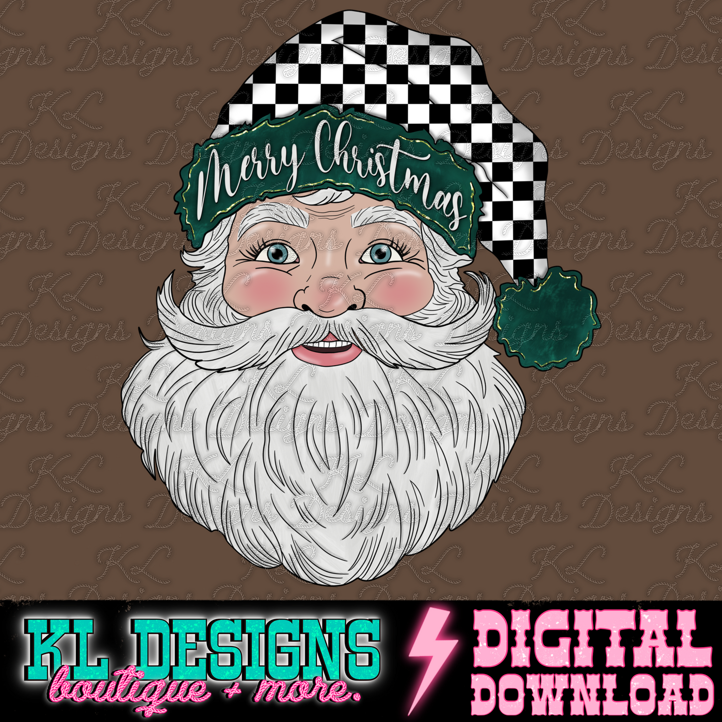 Merry Christmas Checkered Emerald Santa | Digital Download