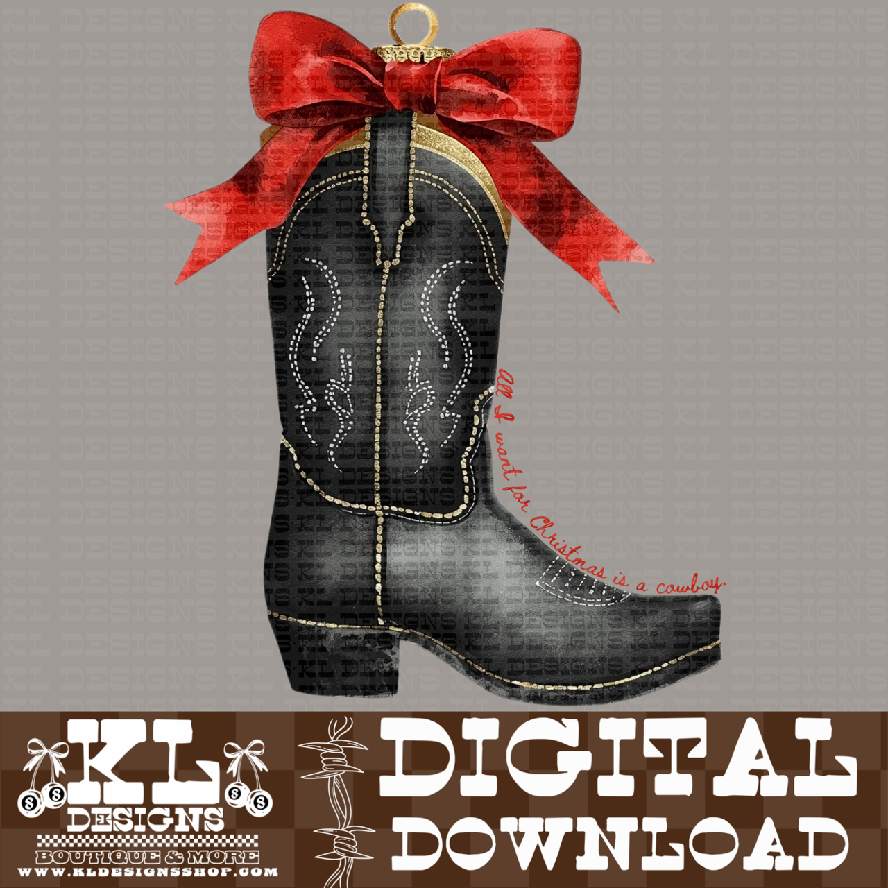 Christmas Cowboy Boot Ornament Watercolor | Digital Download