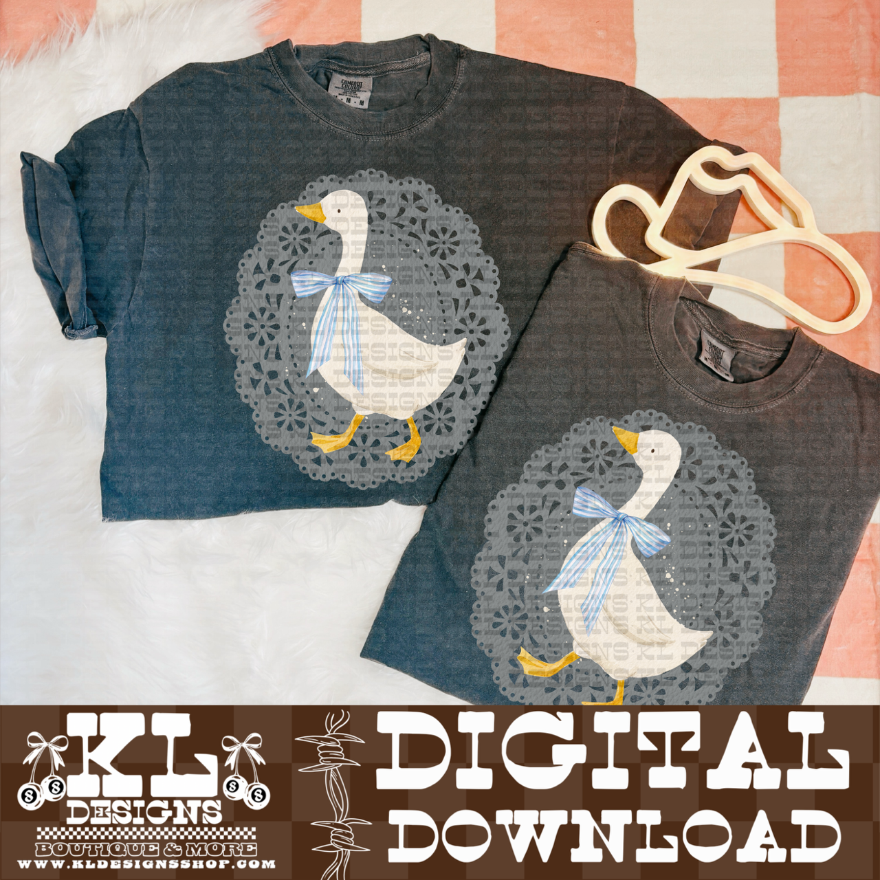 Vintage Grey Lace Bow Goose | Digital Download