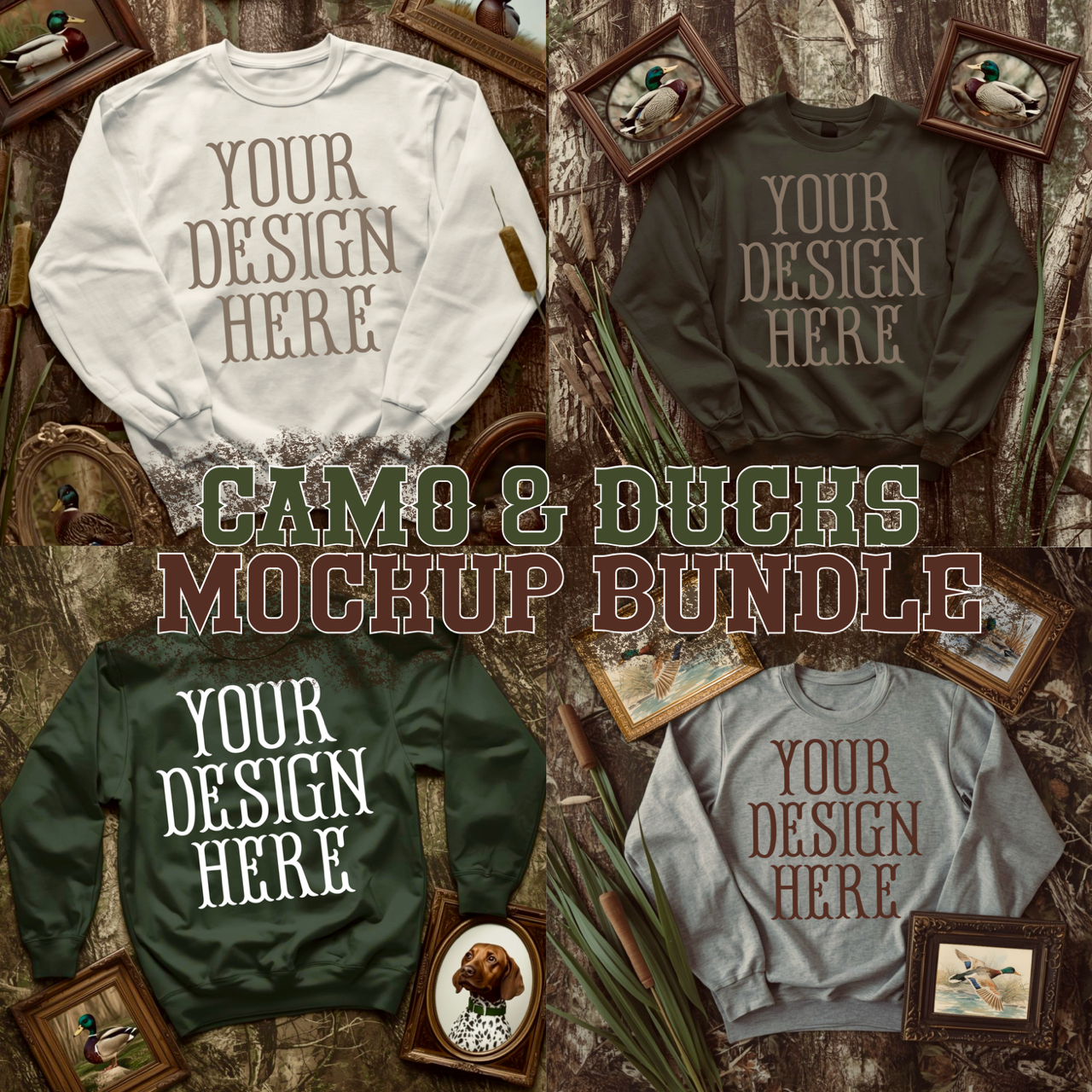 Camo & Ducks Sweatshirt Mockup Bundle