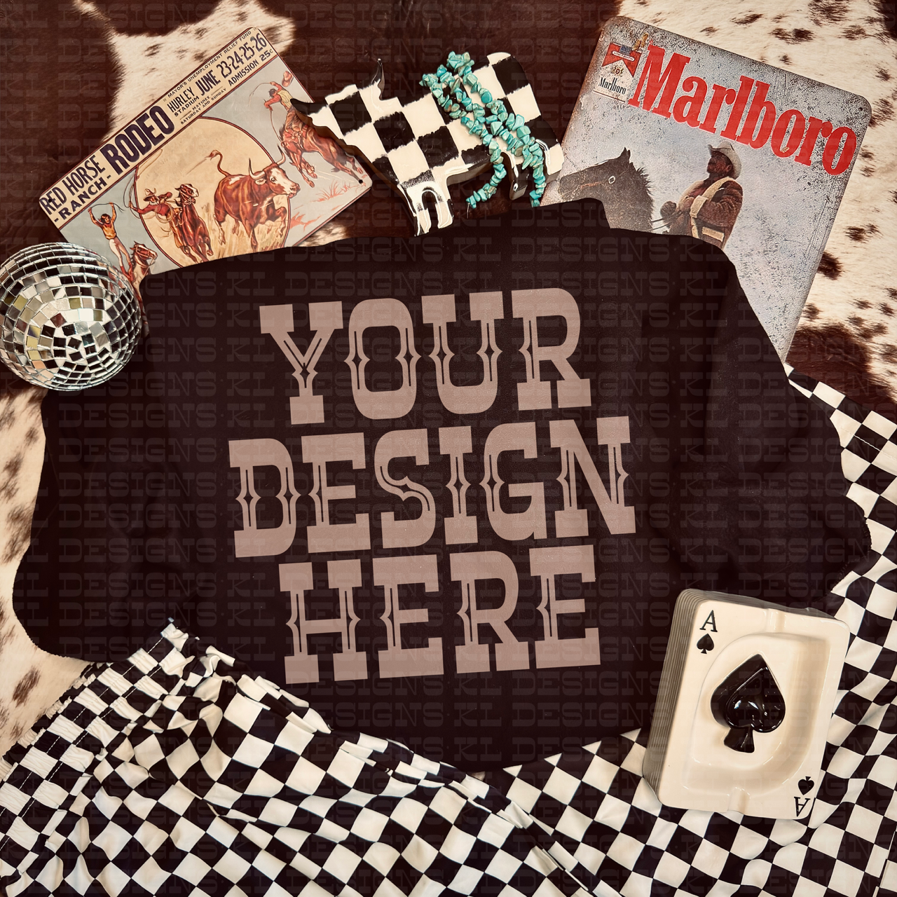 Western Checkered Grunge Black Sweatshirt Mockup