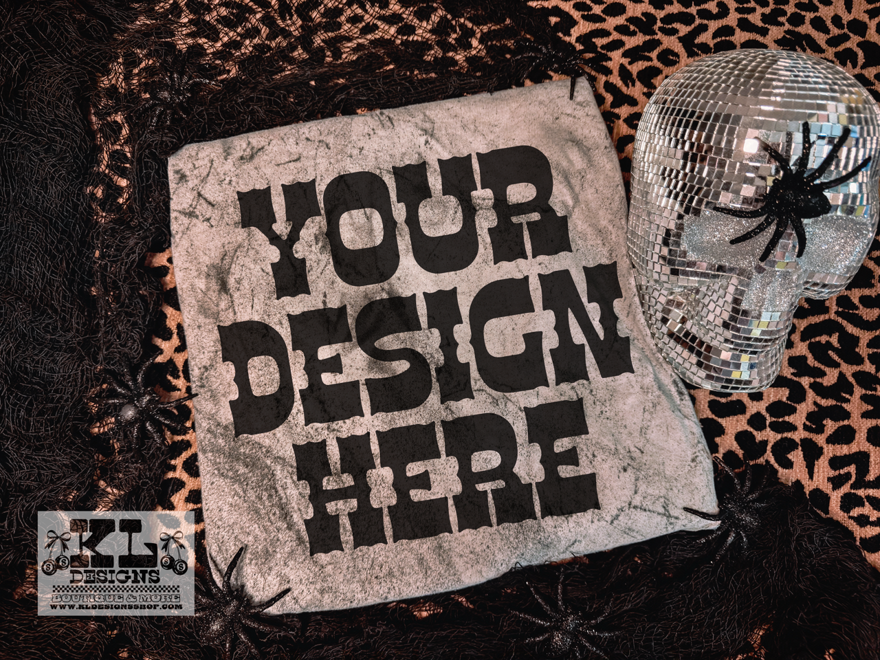 Colorblast Grey Tee Halloween Spooky Spiders & Leopard Mockup (digital download)