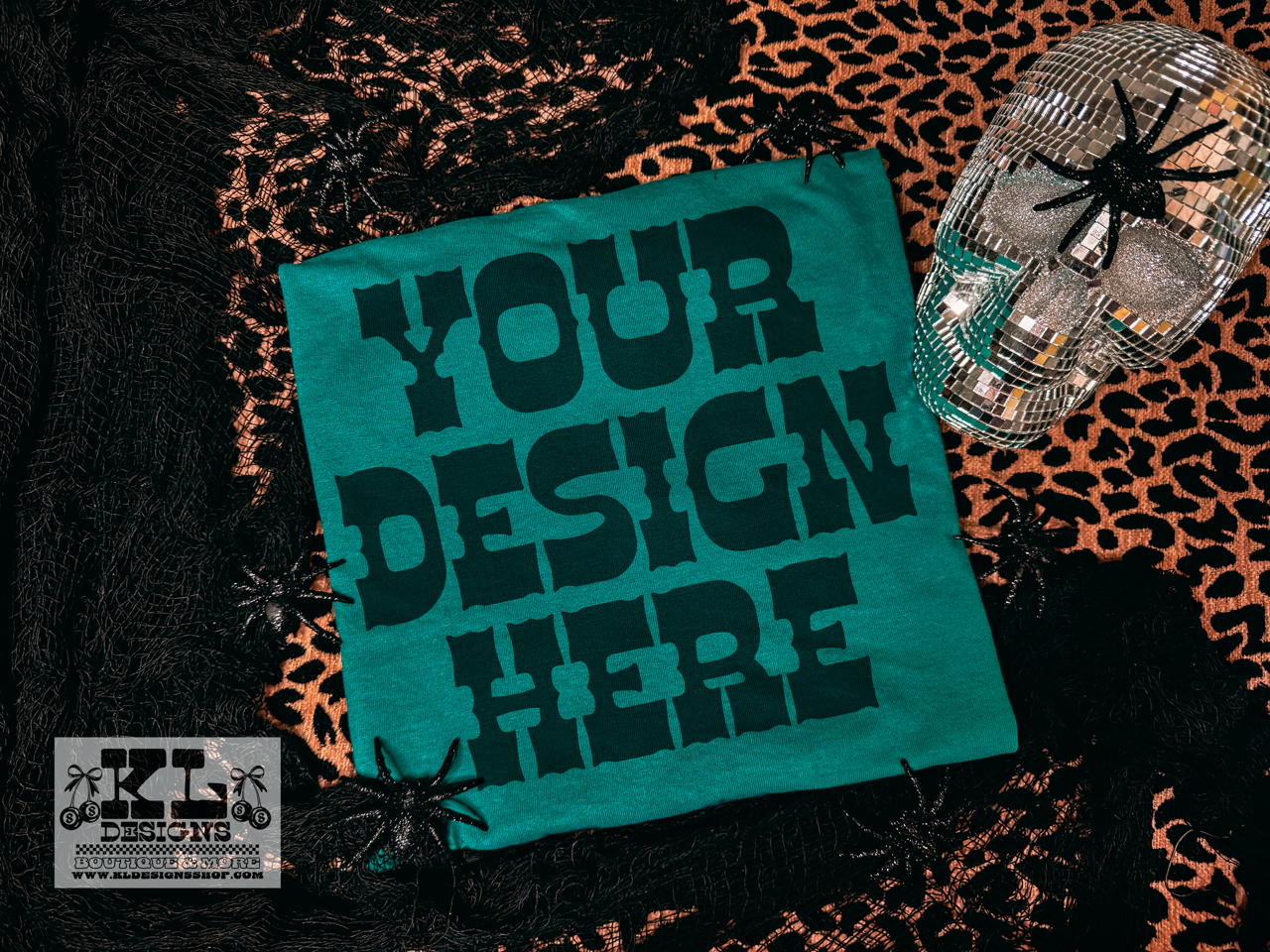 Jade Gildan Tee Halloween Spooky Spiders & Leopard Mockup (digital download)