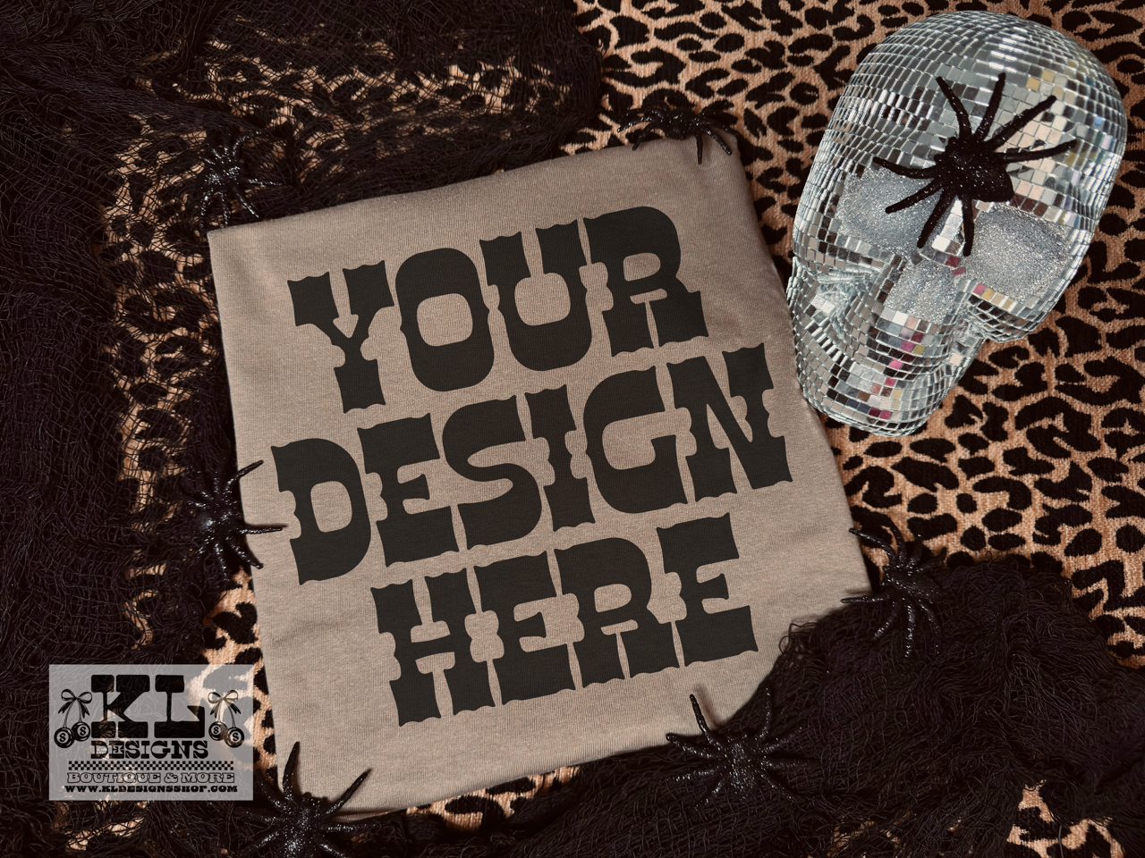 Gray Tee Halloween Spooky Spiders & Leopard Mockup (digital download)