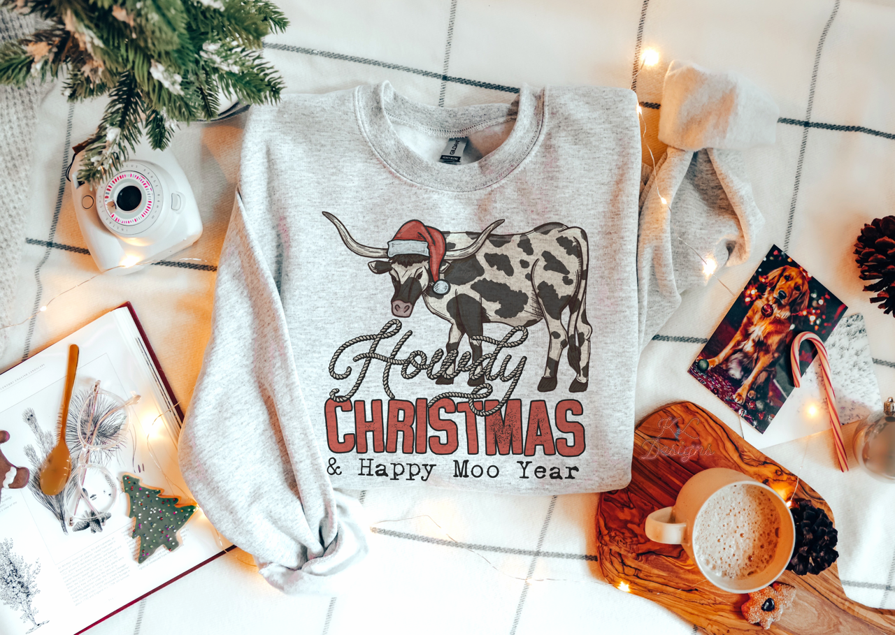 Howdy Christmas & Happy Moo Year - Black Longhorn