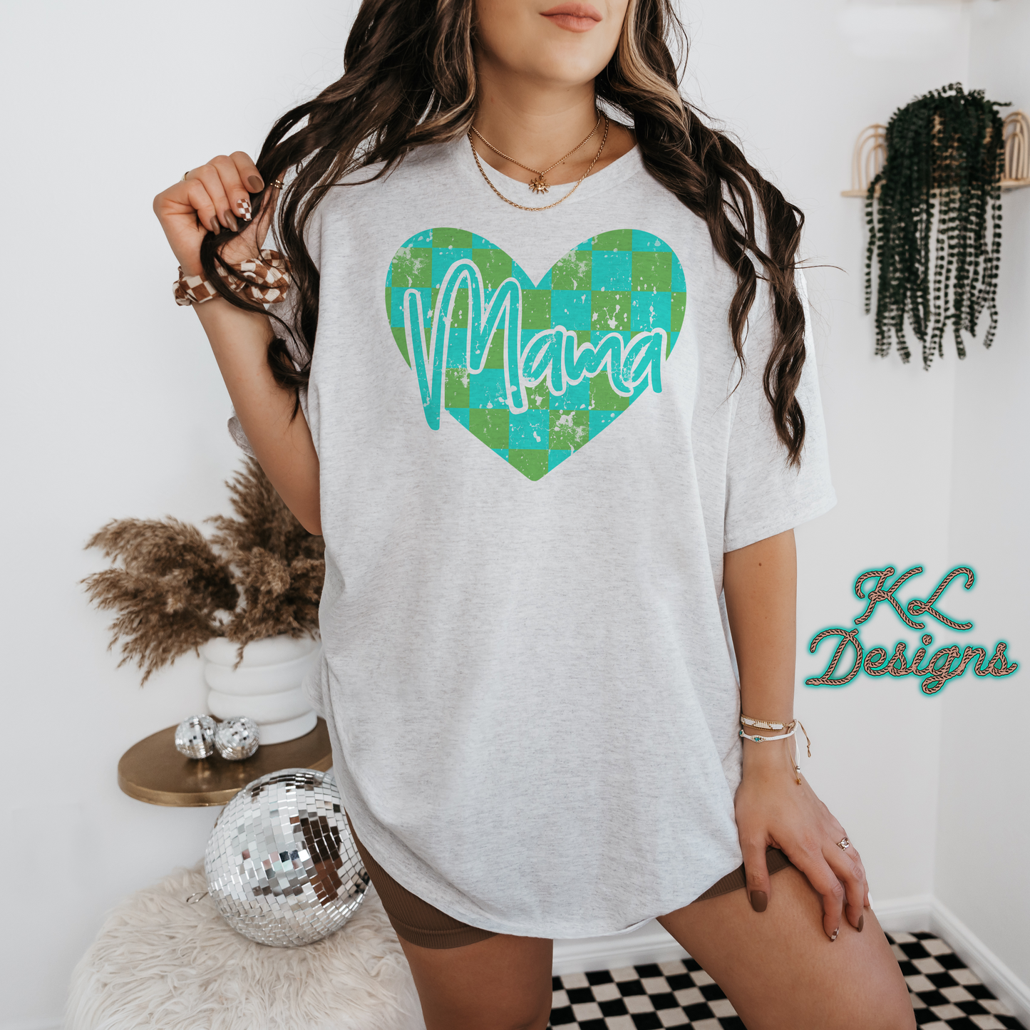 Blue/Green Checkered Mama Heart