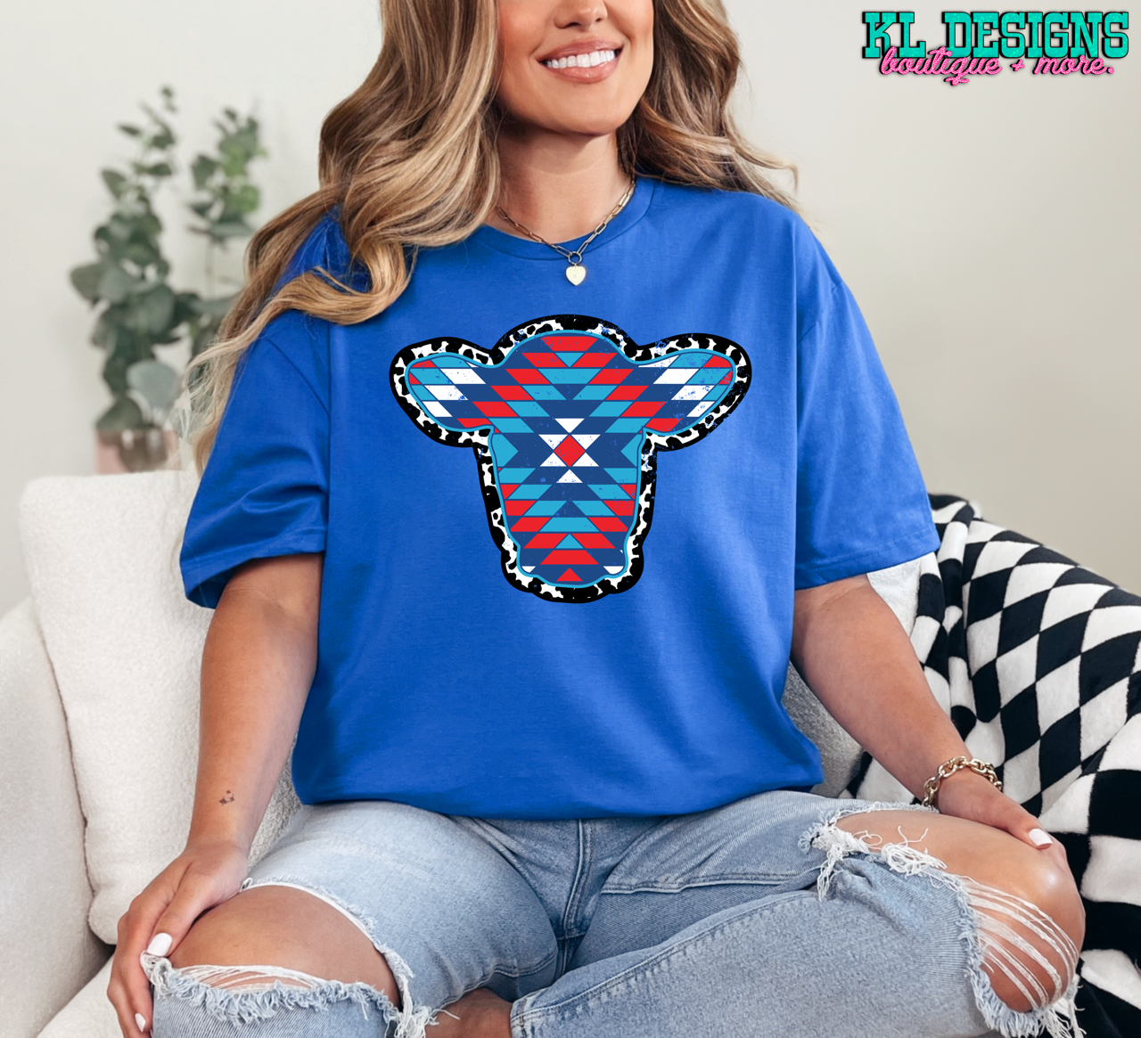 Patriotic Aztec Cow Head
