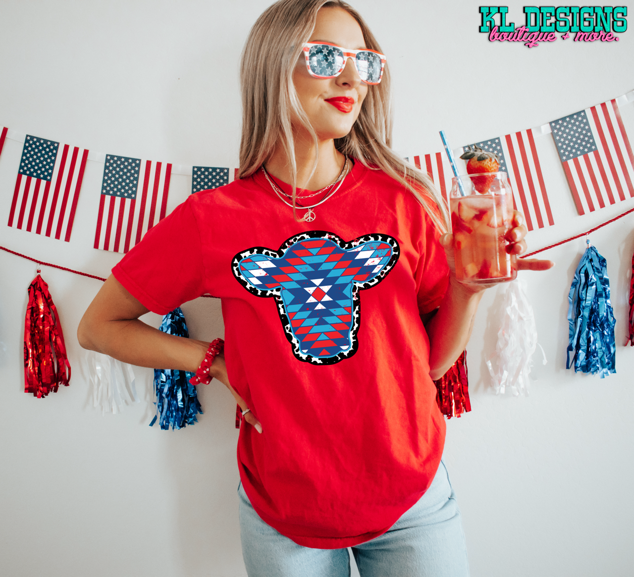 Patriotic Aztec Cow Head