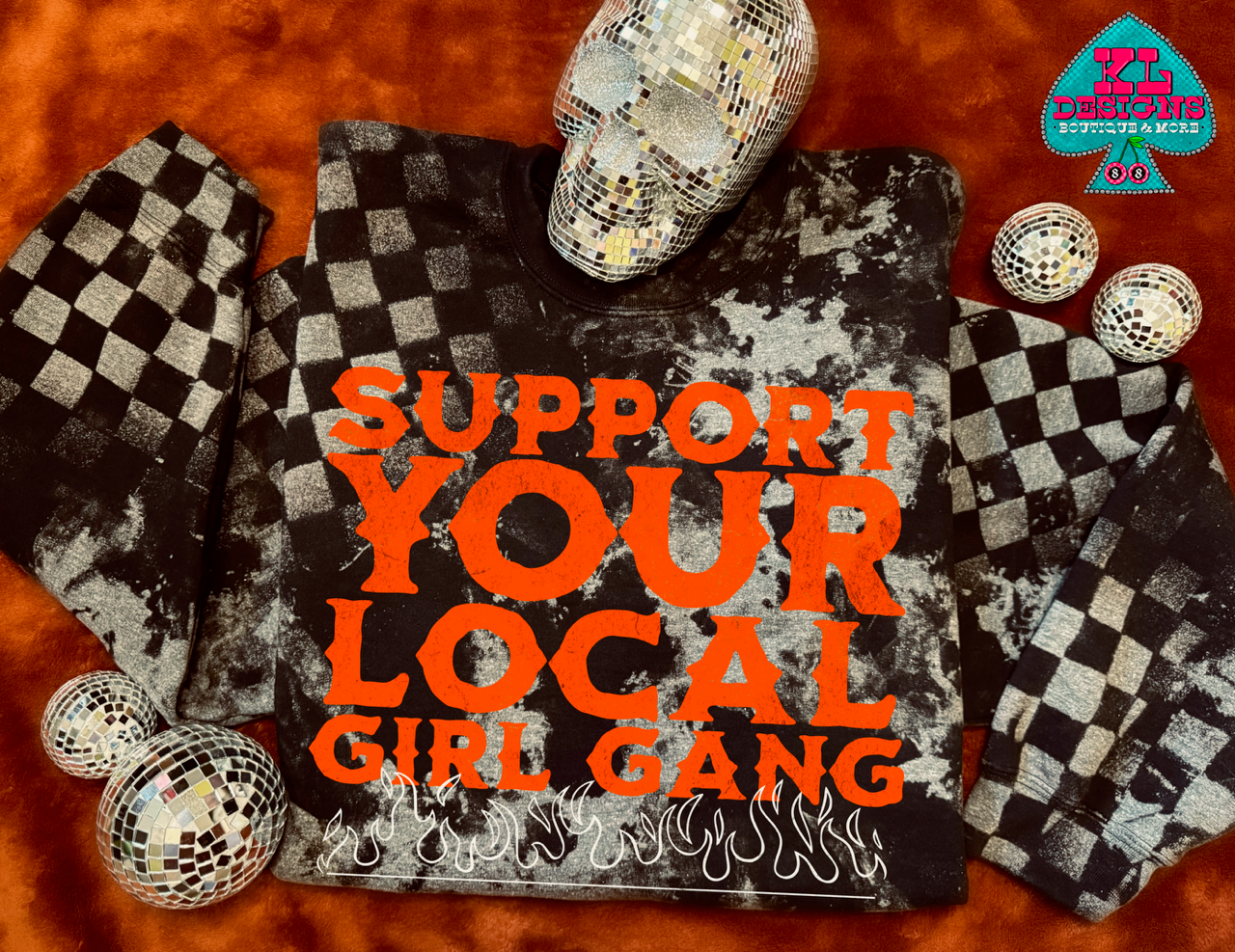 Support Local Girl Gang - Bleached Acid Checkered Sweatshirt