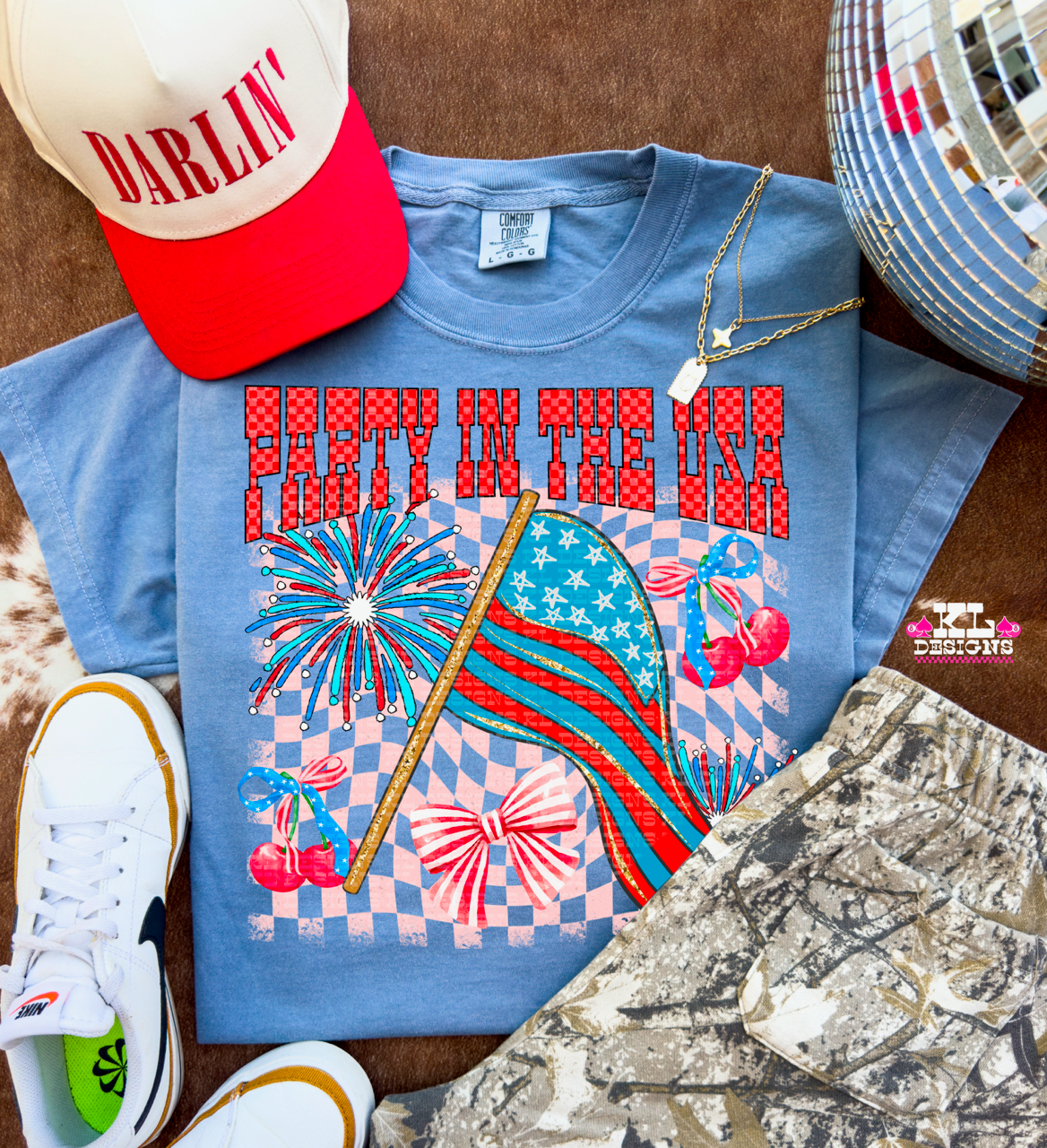 USA Party Checkered Collage - pink | Digital Download