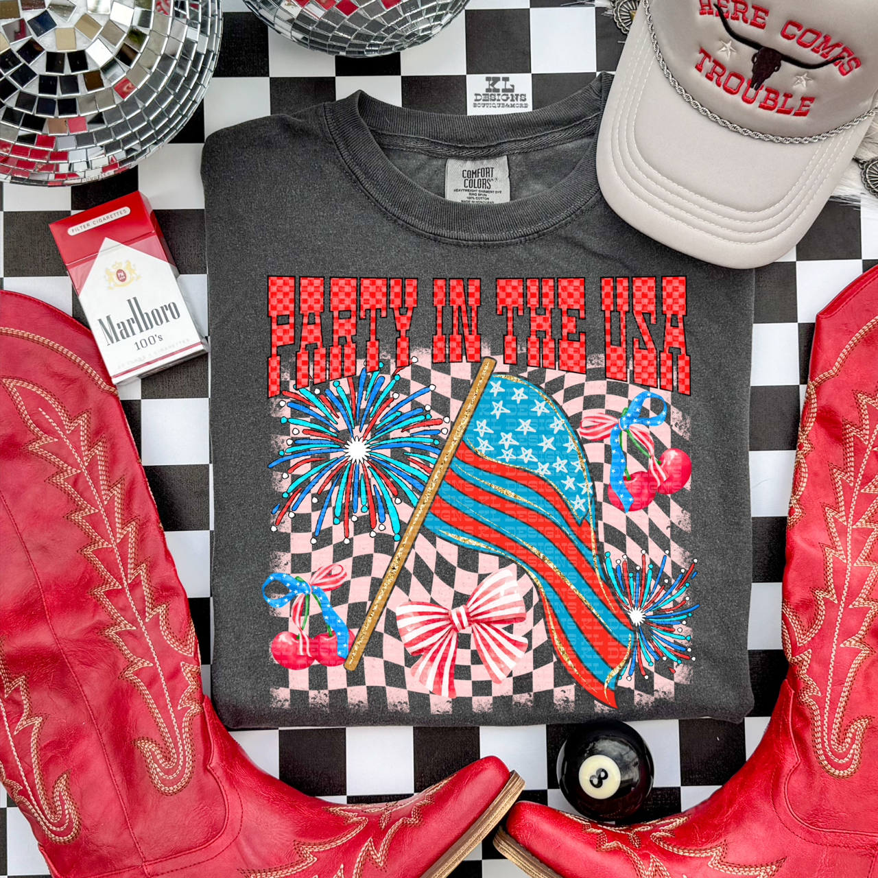 USA Party Checkered Collage - pink | Digital Download