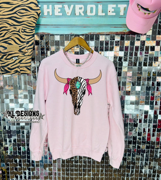 Pink Bandana Animal Print Bull Skull