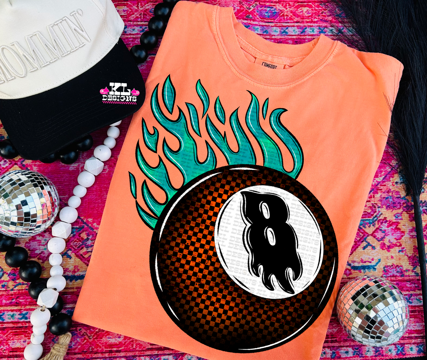 Grunge Orange Checkered Flamin’ 8 Ball