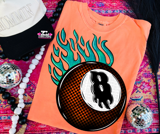 Grunge Orange Checkered Flamin’ 8 Ball