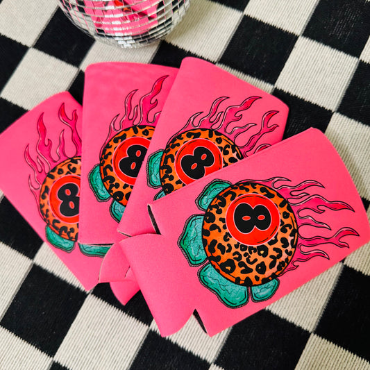 Neon Pink Leopard 8 Ball Logo Can Cooler