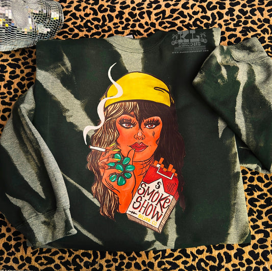 Edgy Smoke Show Girl  -Twisty Bleached Sweatshirt