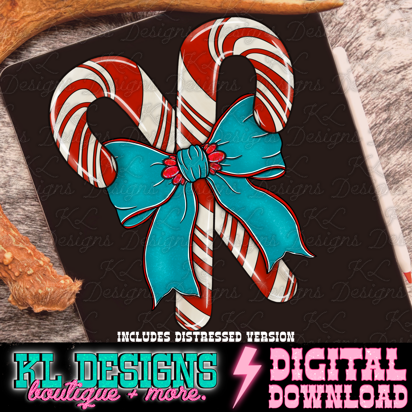 Candy Cane Jewel Bow Blue | Digital Download