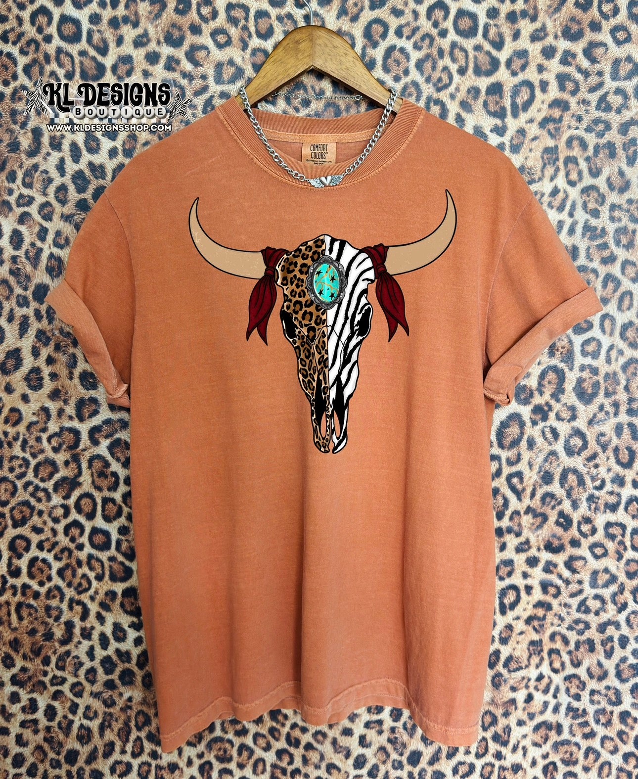 Burgundy Bandana Animal Print Bull Skull