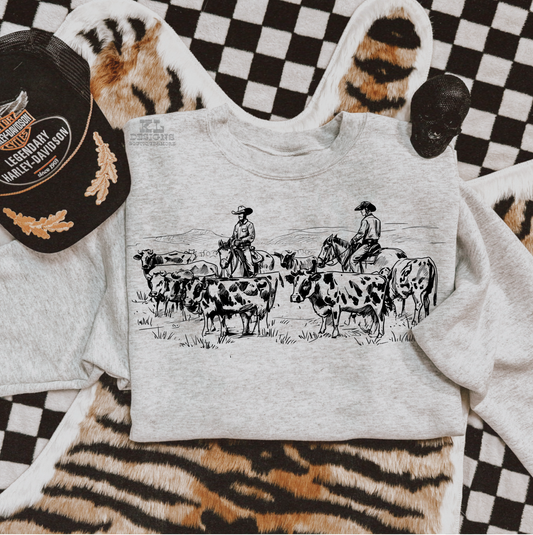 Vintage Cowboys & Cattle Scene