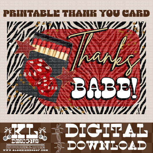 Zebra Matches 4X6 Printable Thank You Card | Digital Download