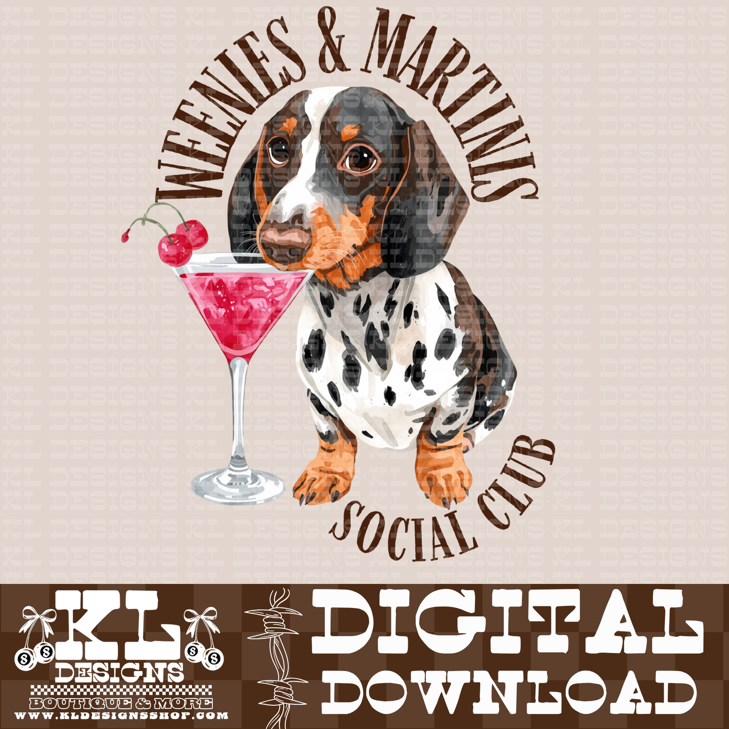 Watercolor Weenie Martini Social Club | Digital Download