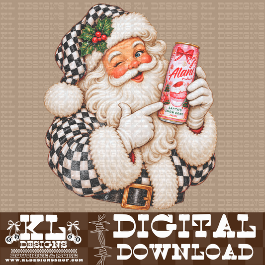 Checkered Vintage Distressed Santa Drink | Digital Download