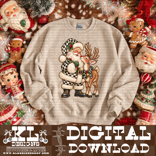 Checkered Vintage Distressed Reindeer Santa  | Digital Download