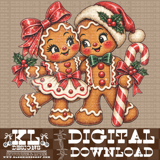 Vintage Distressed Gingerbread Couple | Digital Download