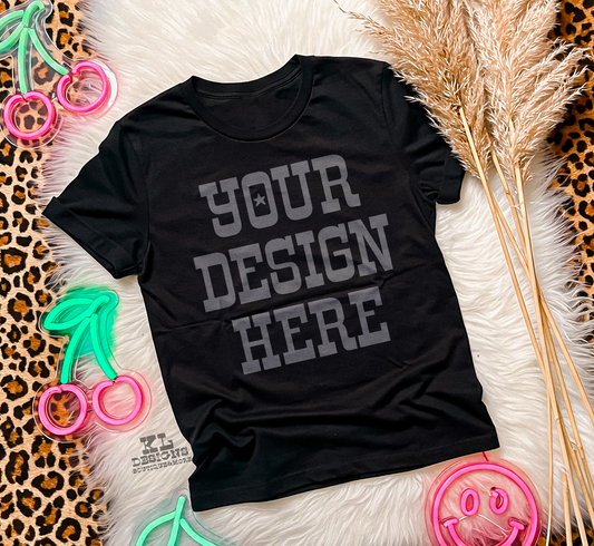 Black Tee Cheetah Cherries Mock