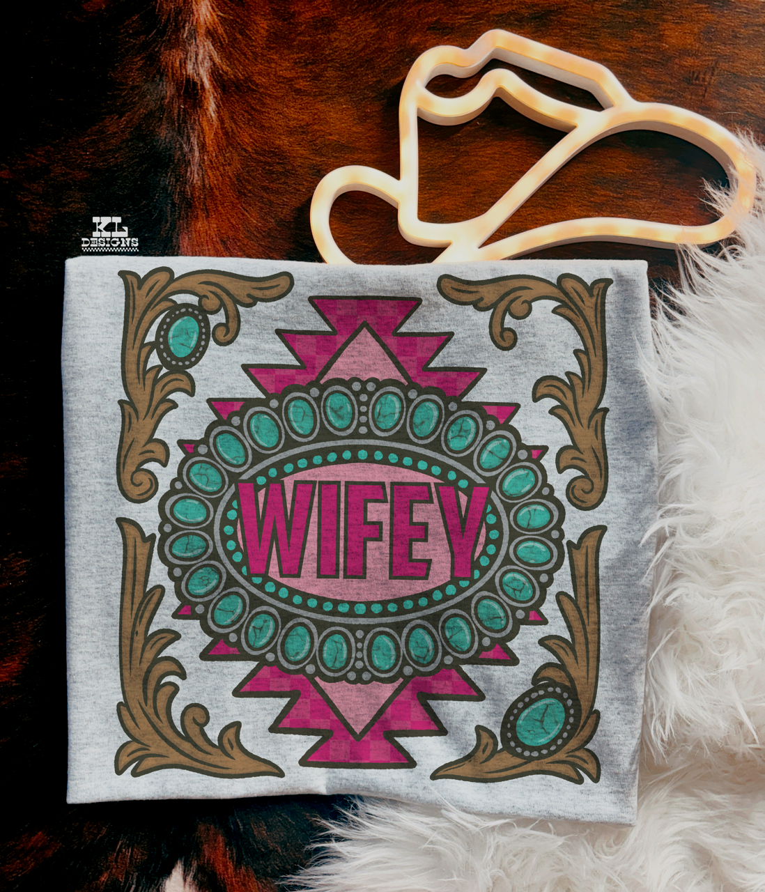 Turquoise Tooled Pink Wifey