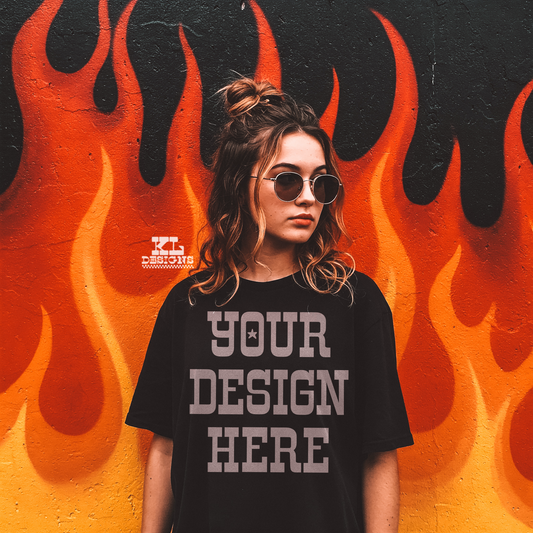 Black Tee Flames & Checkers Mock