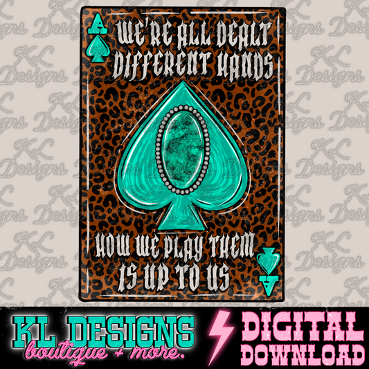 Dealt Different Hands Leopard Turquoise Card (hand drawn) | Digital Download