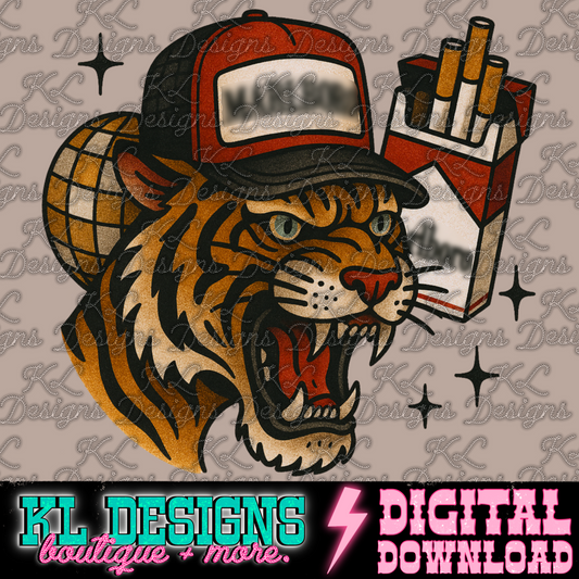 Vintage Grunge Trucker Cig Tiger | Digital Download