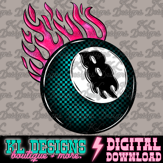Grunge Blue Checkered Flamin’ 8 | Digital Download
