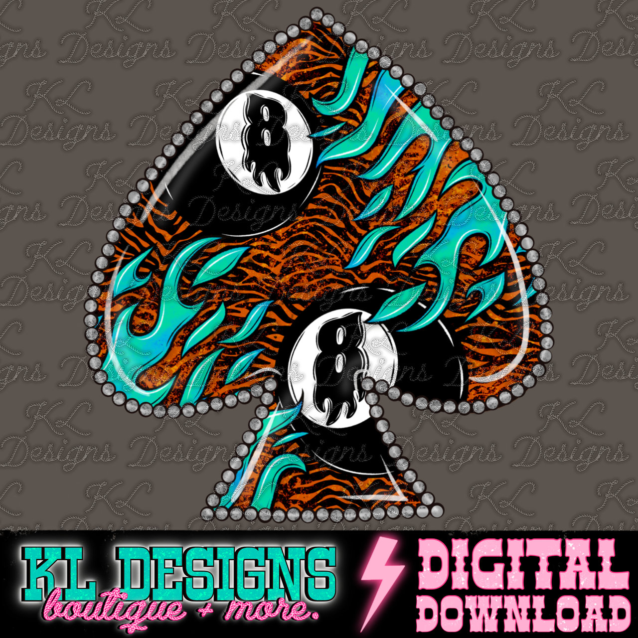 Grunge Tiger Flame 8 Spade Teal | Digital Download
