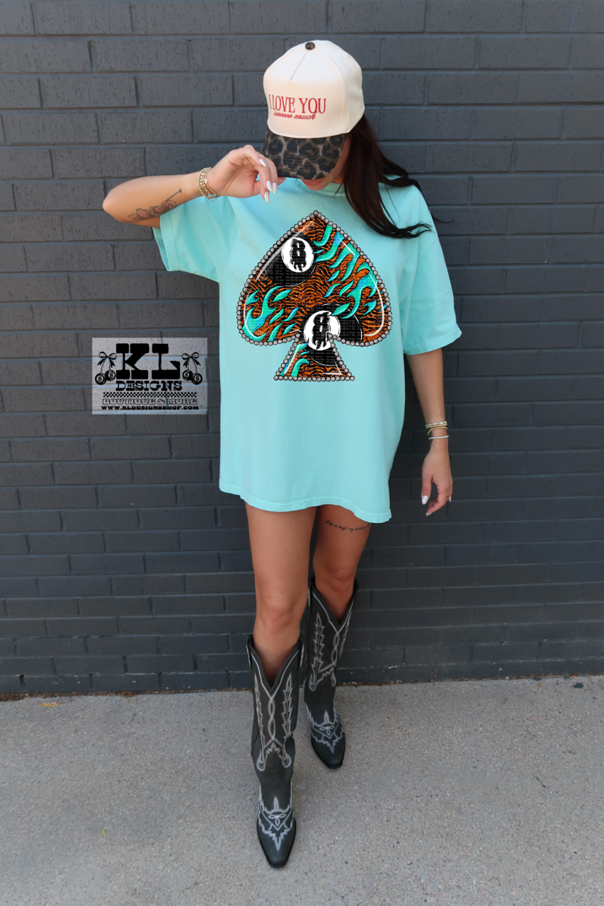 Grunge Flame 8 Ball Spade Blue